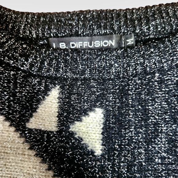 Vintage I.B. Diffusion M Sweater POP Art Geometric Disco Wool Blue Black Silver - Picture 3 of 6